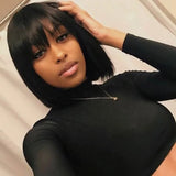 straight short bob with bangs glueless virgin brazilian human hair colored for black women wig manufacturers dyed wigs