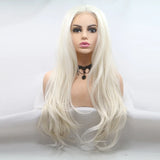 Blonde White Synthetic Lace Front Wigs Middle Part Body Wave Long  Wigs Heat Resistant Fiber Hair For Women