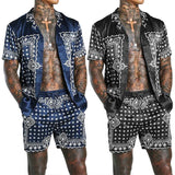 men's summer hawaiian fast dry short sleeve plus size custom logo floral printed casual he-man 2pcs set shirt and shorts for men