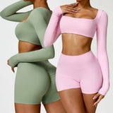 YIYI Fall Long Sleeves Tops Gym Suits Girls Comfortable Soft Gym Fitness Sets Quick Dry High Stretchy Women Sport Wear