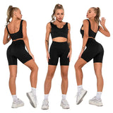 Outfits Ribbed Leggings Active Gym Yoga Wear 2 Piece Sports Women Gym Fitness Workout Shorts Yoga Set New High Waisted Seamless