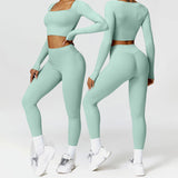 YIYI Long Sleeves Winter Gym Fitness Sets High Stretchy Leggings Sets Women Clothes Set Ladies Tummy Control Workout Athletic