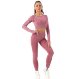 Women Seamless knitted frosted breathable sports coat trousers yoga fitness sets work out clothing women yoga gym wear