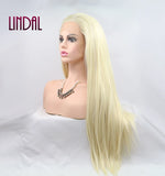 LINDAL straight blonde frontal freedom synthetic wig natural white women 613# long lace synthetic wig