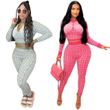 Patchwork Long Sleeve 2 Piece Pants Set Women Clothing Printed Fitness Wear Ladies Casual Skinny Outfits