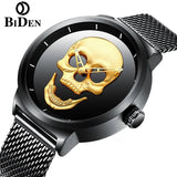 BIDEN 0063  Cool Punk 3D Caved luminous Ghost Dial  Skull Men Watch Brand GIMTO Luxury Steel Quartz Male Watches