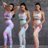 New Design Fitness Wear Tie Dye Sports Bra And Leggings Two Piece Set Fashion Tie Dye Set For Women