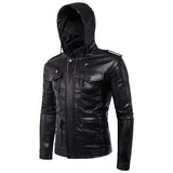 Black Men's Leather Jacket with Detachable Hood Quality Classic Man Leisure Fall Outer Wear Wind and Waterproof Coat Jacket