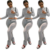 New Design Solid Color Women Hoodies 2 Piece Jogger Sweatsuit Set