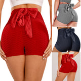 Quick Dry Workout High Waist Yoga Slimming Sports Bow Tie Textured Butt Lifting Women Shorts tik tok shorts with bow