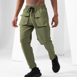 Polyester men stack cargo jogger pants streetwear  sweatpants with side pocket