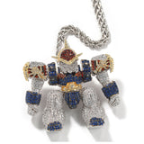 Solid Women Colorful Full Cubic Zirconia Cartoon Robot Dragon Warrior Baguette Necklace Men