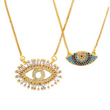 New Trendy Brass Turkey Demon Eye Jewelry Creative Fashion Full Diamond Colorful Zircon Necklace for Women