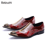 Batzuzhi Luxury Handmade Men&#39;s Shoes Pointed Toe Leather Dress Shoes Men Slip on Gold Oxfords for Men Partry/Wedding, EU38-46