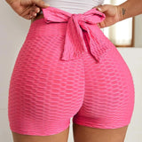 Quick Dry Workout High Waist Yoga Slimming Sports Bow Tie Textured Butt Lifting Women Shorts tik tok shorts with bow