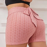 Quick Dry Workout High Waist Yoga Slimming Sports Bow Tie Textured Butt Lifting Women Shorts tik tok shorts with bow