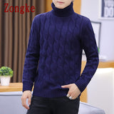 Zongke White Turtleneck Men Clothes Winter Sweater Men Coats Solid Striped Pullover Mens Turtleneck M-2XL 2022 Spring New