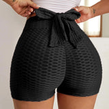 Quick Dry Workout High Waist Yoga Slimming Sports Bow Tie Textured Butt Lifting Women Shorts tik tok shorts with bow