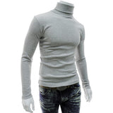 Long Sleeve Turtleneck Men Pullover Soft Solid Color Stretchy Knitted Shirt for Autumn Winter