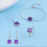 100% Natural Geometric Amethyst  Earrings Ring Bracelet Necklace 925 Sterling Silver Jewelry Set V001