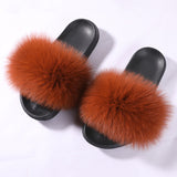 Luxury Women's Slippers Summer Real Fur Women Fluffy Sliders Plush Furry Ladies Flip Flops Woman Shoes