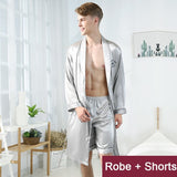 Men Robe Set Satin Loose Kimono Bathrobe Gown Sexy Long Sleeve Autumn Sleepwear Nightgown Bridegroom Wedding Intimate Lingerie