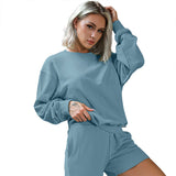 New Athleisure Women Sweatshirts And Shorts Set Long Sleeve Pullovers Hoodies Loose Casual Shorts Two Pieces Set