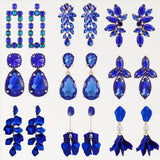 Kaimei 100 Designs  Dark Blue Series Long Dangle Drop Earrings For Women Luxury Flower Geometric Crystal Earrings