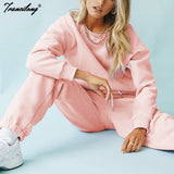 2 Piece Set Pullovers Oversize Tracksuit Women Sweatshirt Suit Sports Lounge Wear Outfits Pink Casual Solid Sweatpants Spring