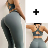 Solid Yoga Set Sports Wear for Women Gym Fitness Clothing Booty Yoga Leggings + Sport Bra Sport Suit Plus Size Sportswear