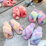 Autumn/Winter Indoor Open Toe Flat Bottom Fashionable Warm Plush Slippers Female