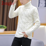 Zongke White Turtleneck Men Clothes Winter Sweater Men Coats Solid Striped Pullover Mens Turtleneck M-2XL 2022 Spring New