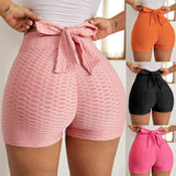 Quick Dry Workout High Waist Yoga Slimming Sports Bow Tie Textured Butt Lifting Women Shorts tik tok shorts with bow