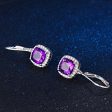 100% Natural Geometric Amethyst  Earrings Ring Bracelet Necklace 925 Sterling Silver Jewelry Set V001