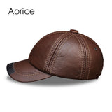 Men's  genuine leather baseball cap hat new male real cow skin adult solid adjustable hats/caps HL100
