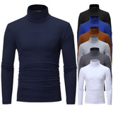 turtleneck for men Solid colour slim elastic thin pullover men Spring Autumn turtleneck men knitting brand long sleeve T-shirt