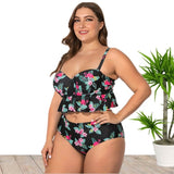 5XL Plus Size Floral-Print Hot Spring Beach Bikini Two Pieces For Women