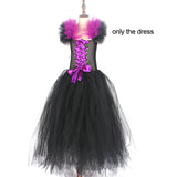 Kids Evil Queen Girls Halloween Fancy Tutu Dress Costume with Horn Wing Children Christening Dress Up Black Gown Villain Clothes