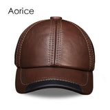 Men's  genuine leather baseball cap hat new male real cow skin adult solid adjustable hats/caps HL100