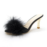 Women Slippers Summer, New Fashion Hairy Stiletto Sandals &amp; Slippers Women Word Drag Open Toe Wear High Heel Slippers Women