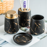 Ceramic Bathroom Art Accessories Set Marble Design Liquid Soap Dispensers Box Toothbrush Holder Cup