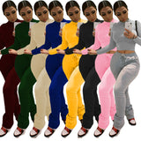 New Design Solid Color Women Hoodies 2 Piece Jogger Sweatsuit Set