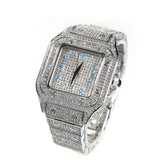 Hip Hop Full Iced Out Full Drill Men Square Watches Stainless Steel Fashion Luxury Rhinestones Quartz Square Business Watch