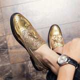 Fashion Tassel Men Loafers Gold Sequin Leather Dress Shoes Non-Slip Rubber Bar Party Wedding Oxford Breathable Footwear Size 48