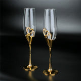 2Pcs/Set Wedding Crystal Champagne Glasses Gold Metal Stand Flutes Wine Glasses Goblet Party Lovers Valentine&#39;s Day Gifts 200ml