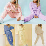 2 Piece Set Pullovers Oversize Tracksuit Women Sweatshirt Suit Sports Lounge Wear Outfits Pink Casual Solid Sweatpants Spring