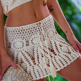 Summer Beach Cover-Up Boho A-Line Skirt Women Sexy Beach Wear Crochet Bikini Skirt