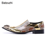 Batzuzhi Luxury Handmade Men&#39;s Shoes Pointed Toe Leather Dress Shoes Men Slip on Gold Oxfords for Men Partry/Wedding, EU38-46