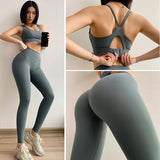 Solid Yoga Set Sports Wear for Women Gym Fitness Clothing Booty Yoga Leggings + Sport Bra Sport Suit Plus Size Sportswear