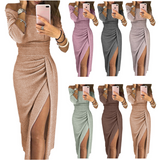 New Style European And American Women's Evening Dresses With Buttock Slit And Slash Collar Dinner Dress Party Dress